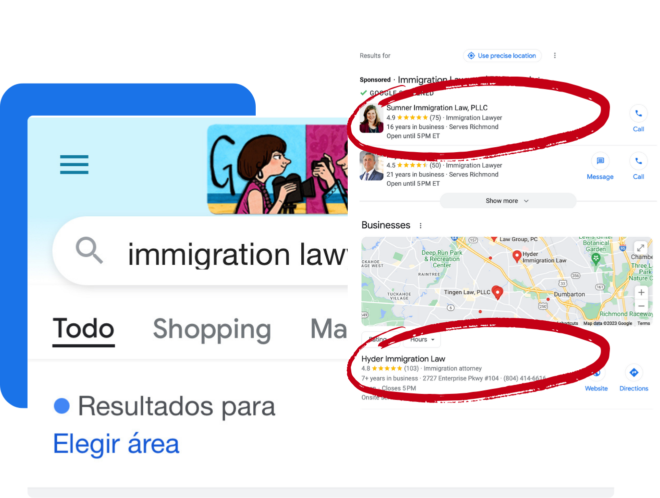 search results example for immigration lawyer
