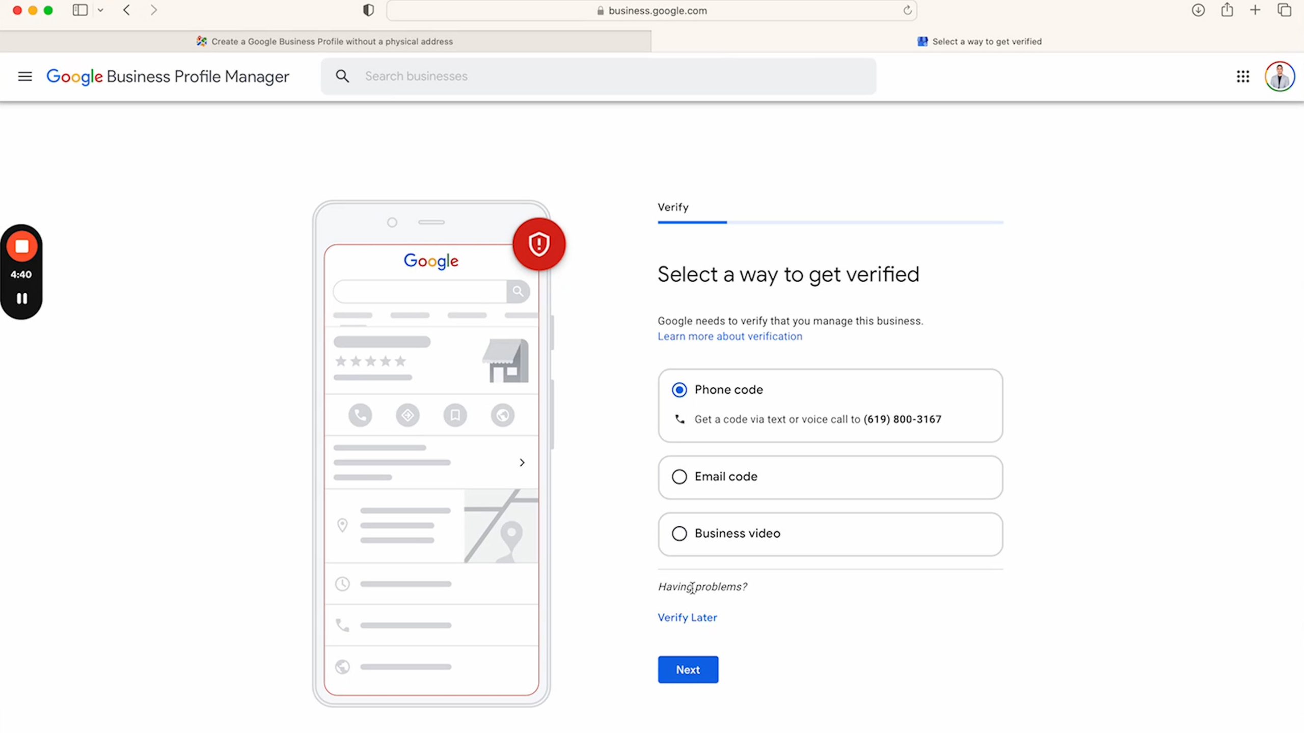 google business verification