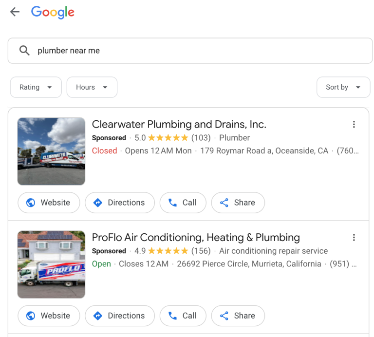 sponsored plumber ads