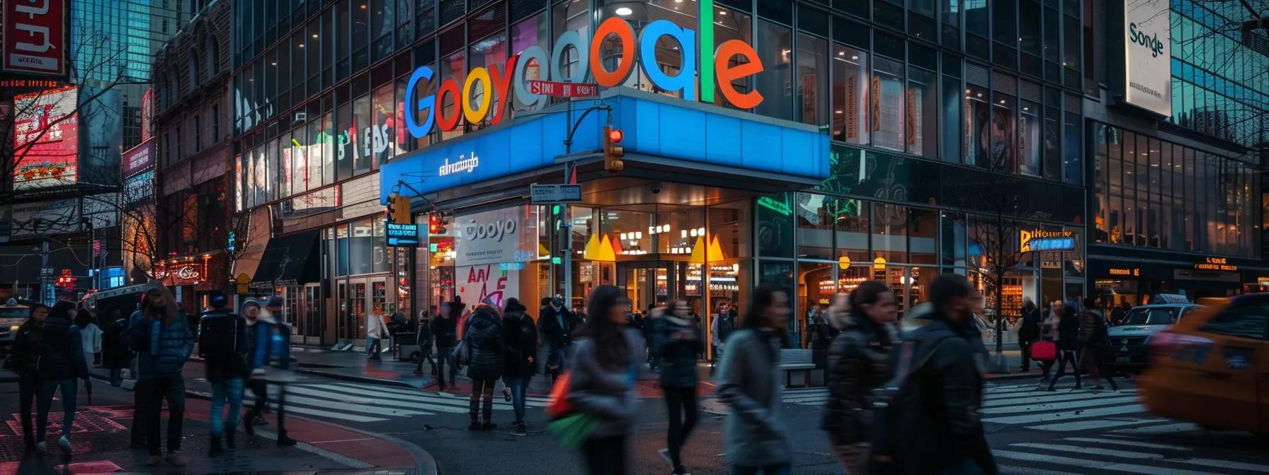 a bustling street view showcasing a storefront with a vibrant google maps listing displayed prominently, featuring glowing customer reviews and relevant keywords to attract potential customers. a bustling street view showcasing a storefront with a vibrant google maps listing displayed prominently, featuring glowing customer reviews and relevant keywords to attract potential customers.