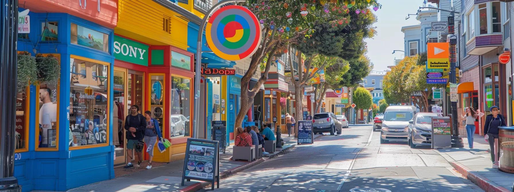 a bustling city street with vibrant storefronts and colorful signage, showcasing the integration of google maps local search ads and increasing business visibility. a bustling city street with vibrant storefronts and colorful signage, showcasing the integration of google maps local search ads and increasing business visibility.