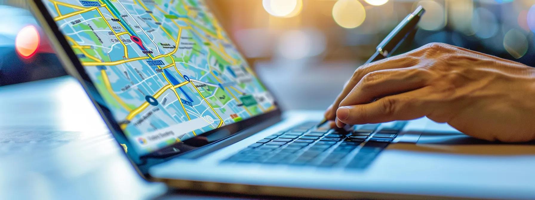 a focused business owner carefully adjusting budget settings on a laptop while a google maps ad campaign dashboard is displayed on the screen. a focused business owner carefully adjusting budget settings on a laptop while a google maps ad campaign dashboard is displayed on the screen.