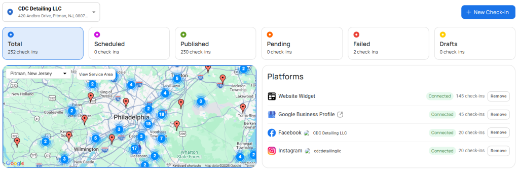 map of check-ins around Philadelphia