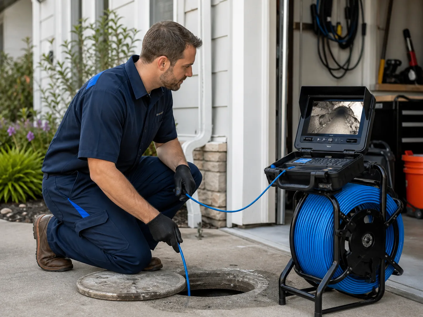 Concept image of a drain and sewer camera inspection