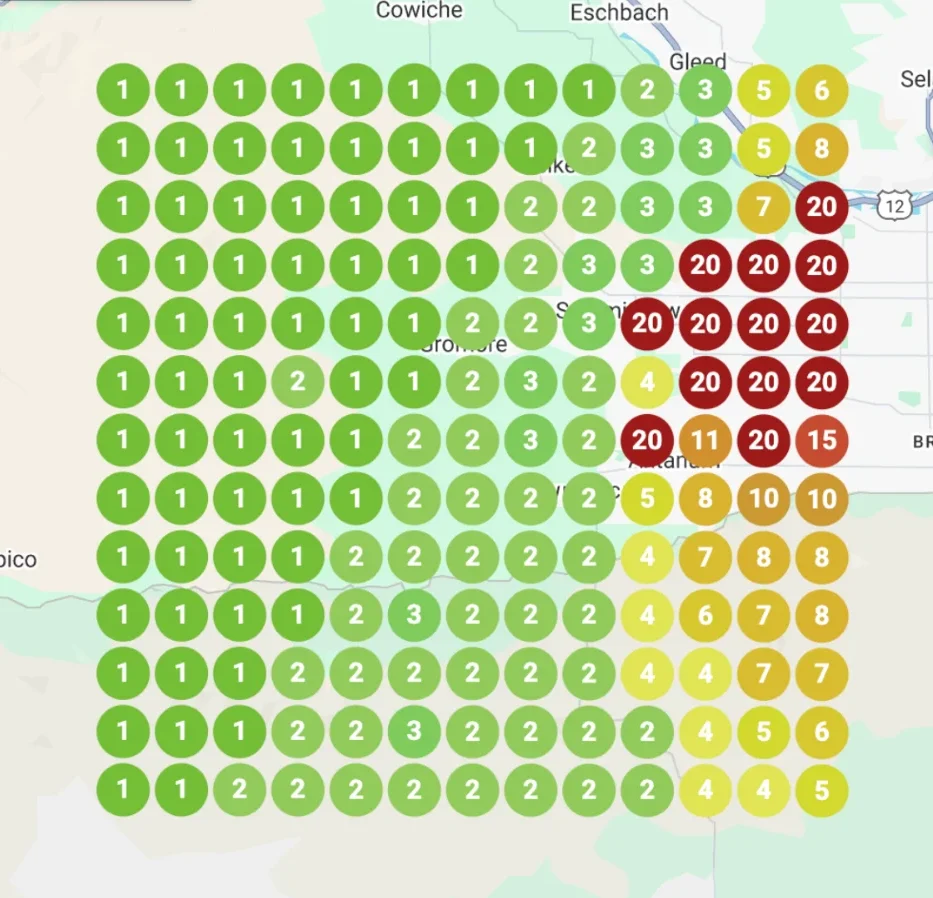 Example local search ranking grid